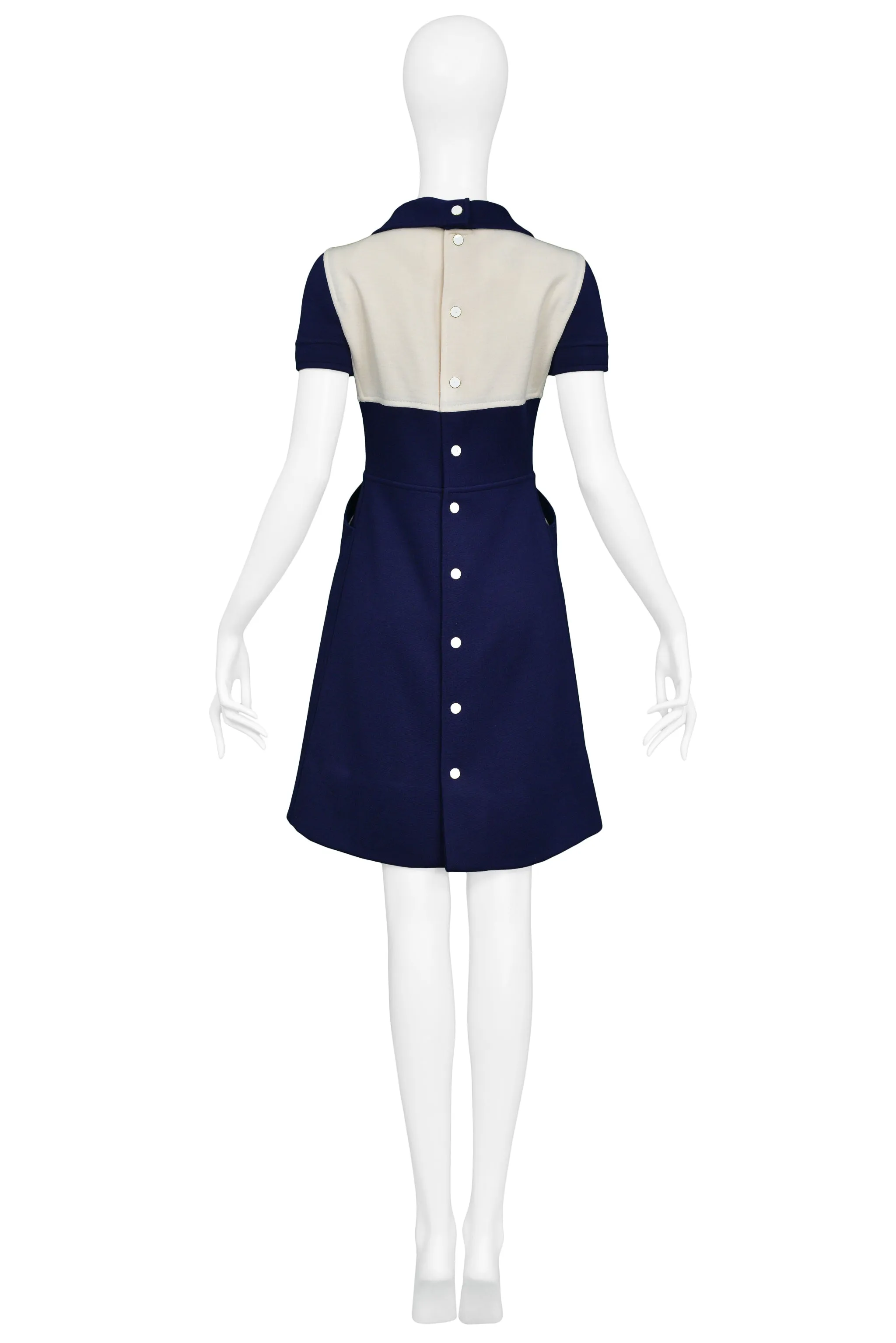 COURREGES BLUE & WHITE BUTTON DRESS