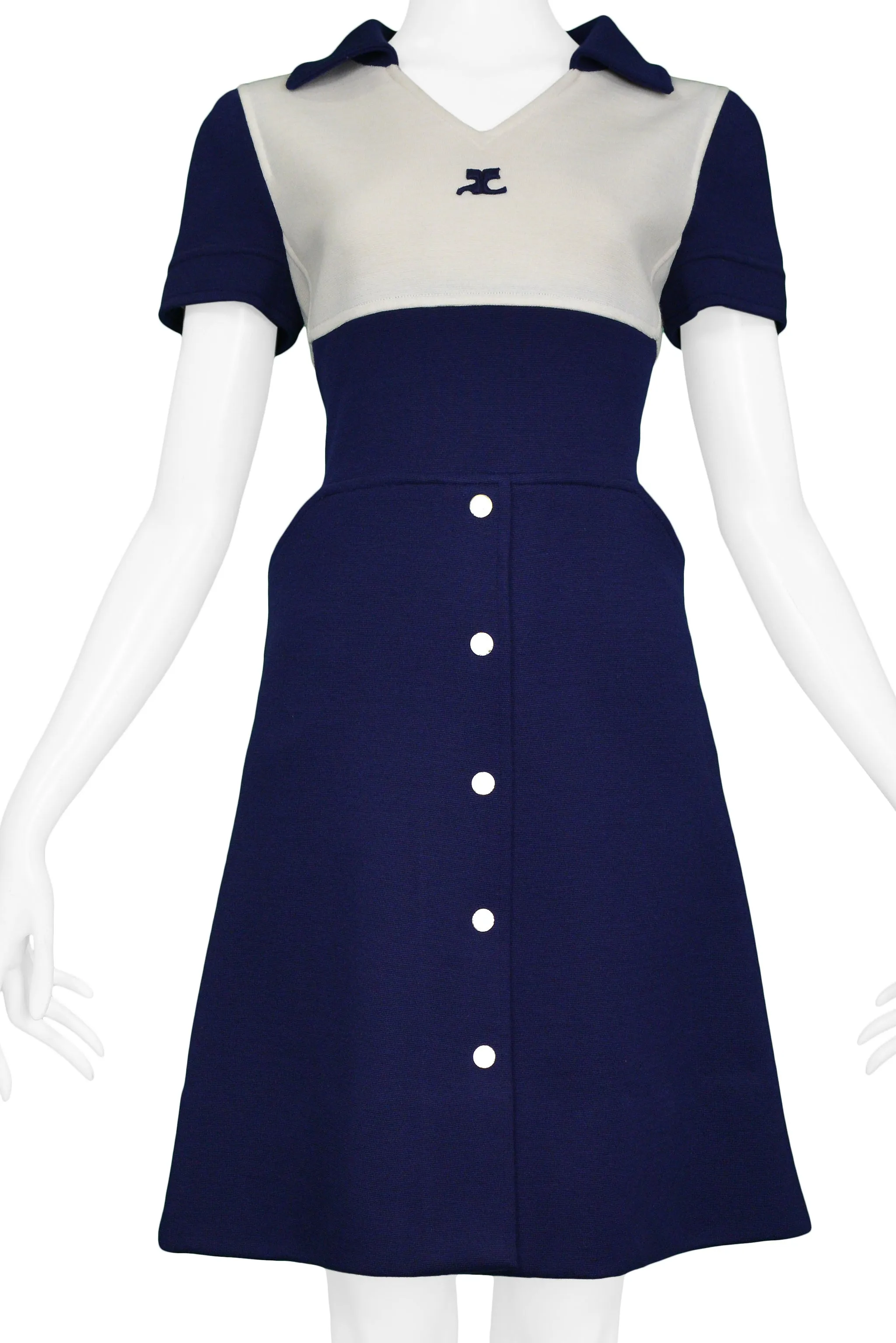 COURREGES BLUE & WHITE BUTTON DRESS