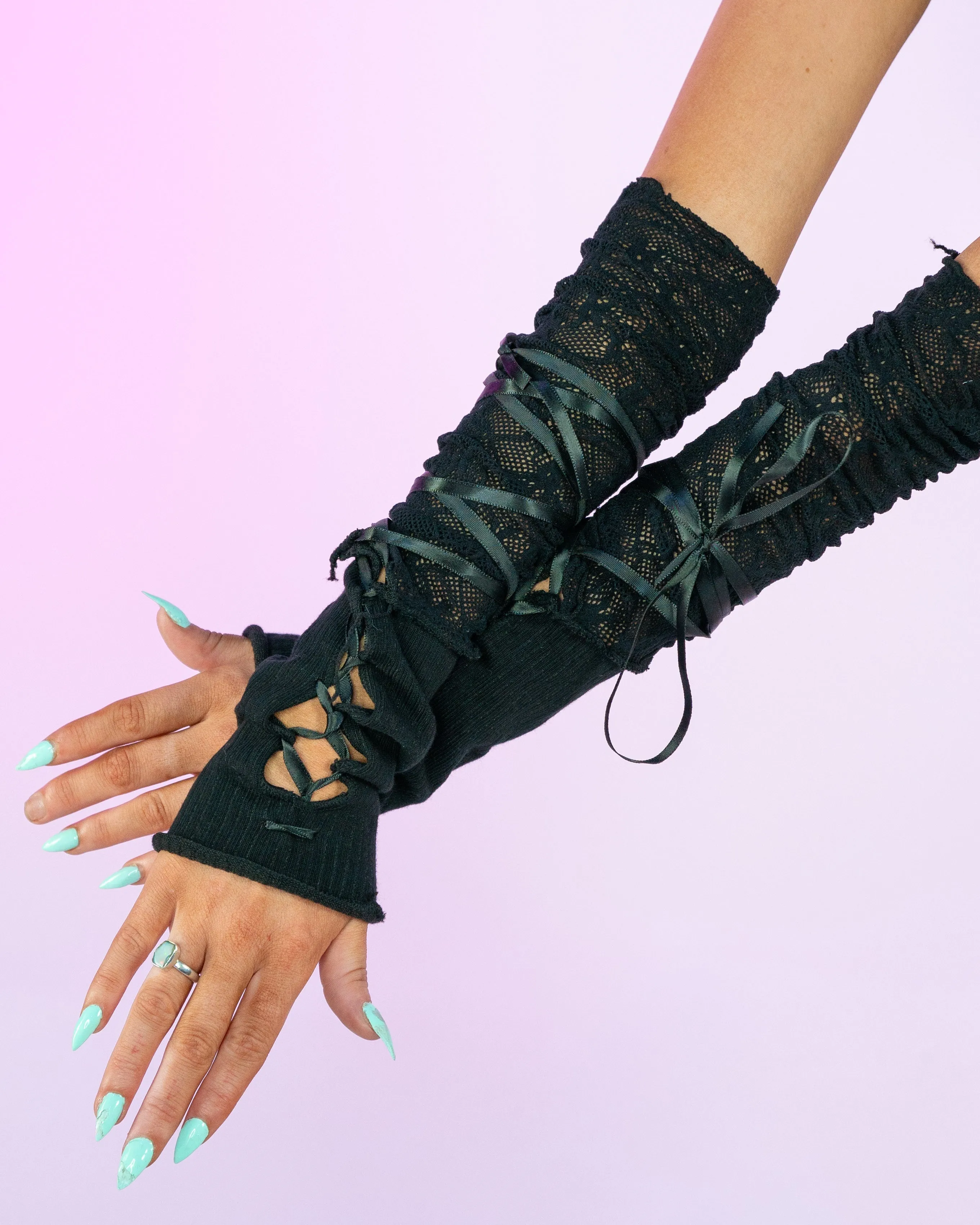 Criss Cross Lace Elbow Gloves (Pair)