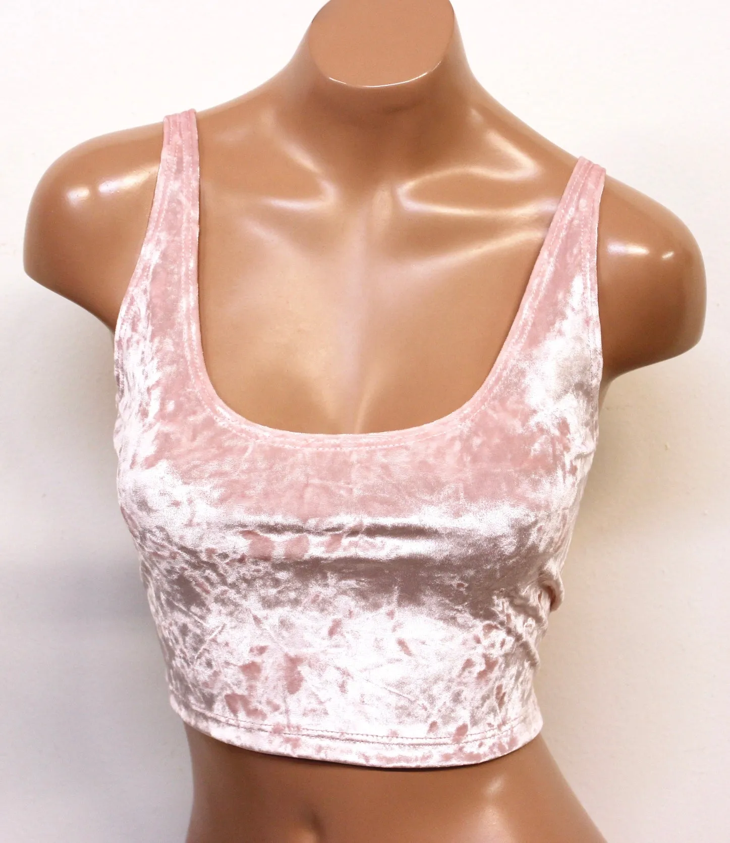 Crushed Velvet Crop Tank in Baby Pink