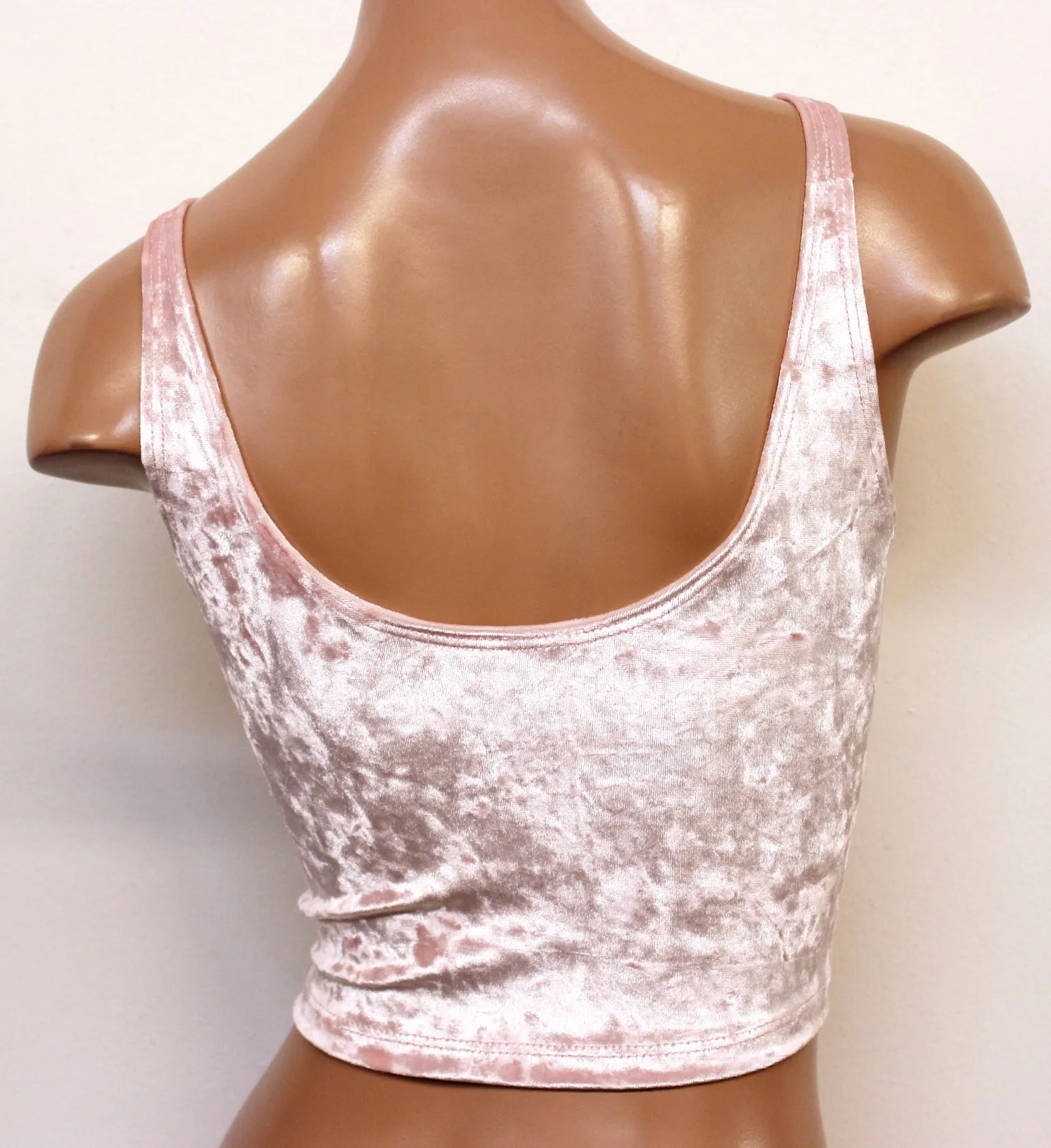 Crushed Velvet Crop Tank in Baby Pink