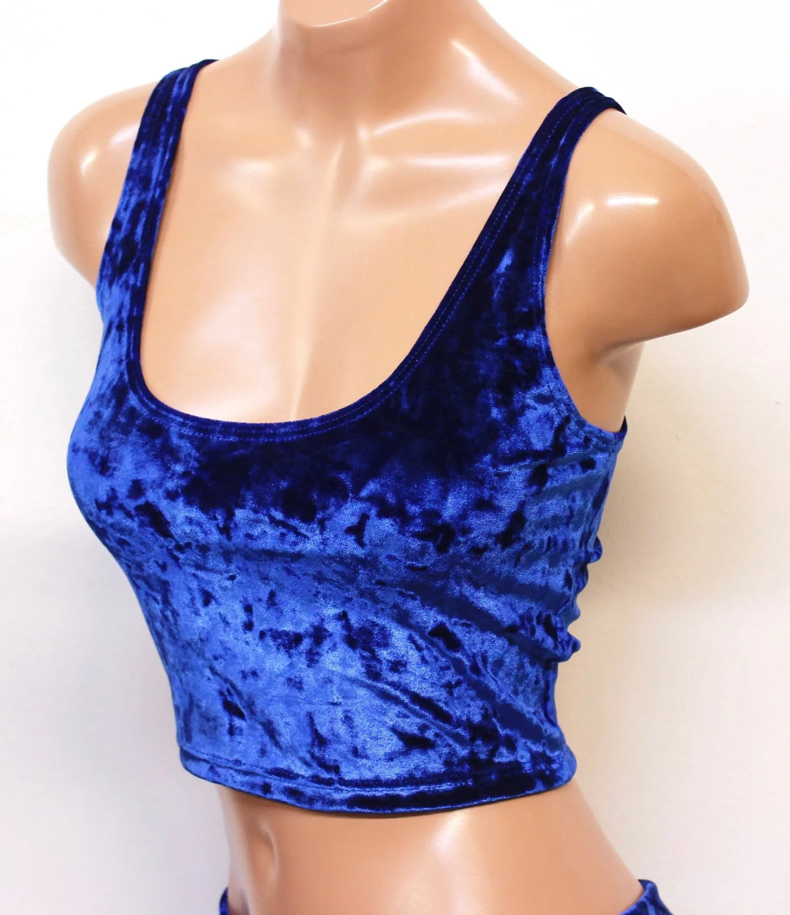 Crushed Velvet Crop Tank in Royal Blue