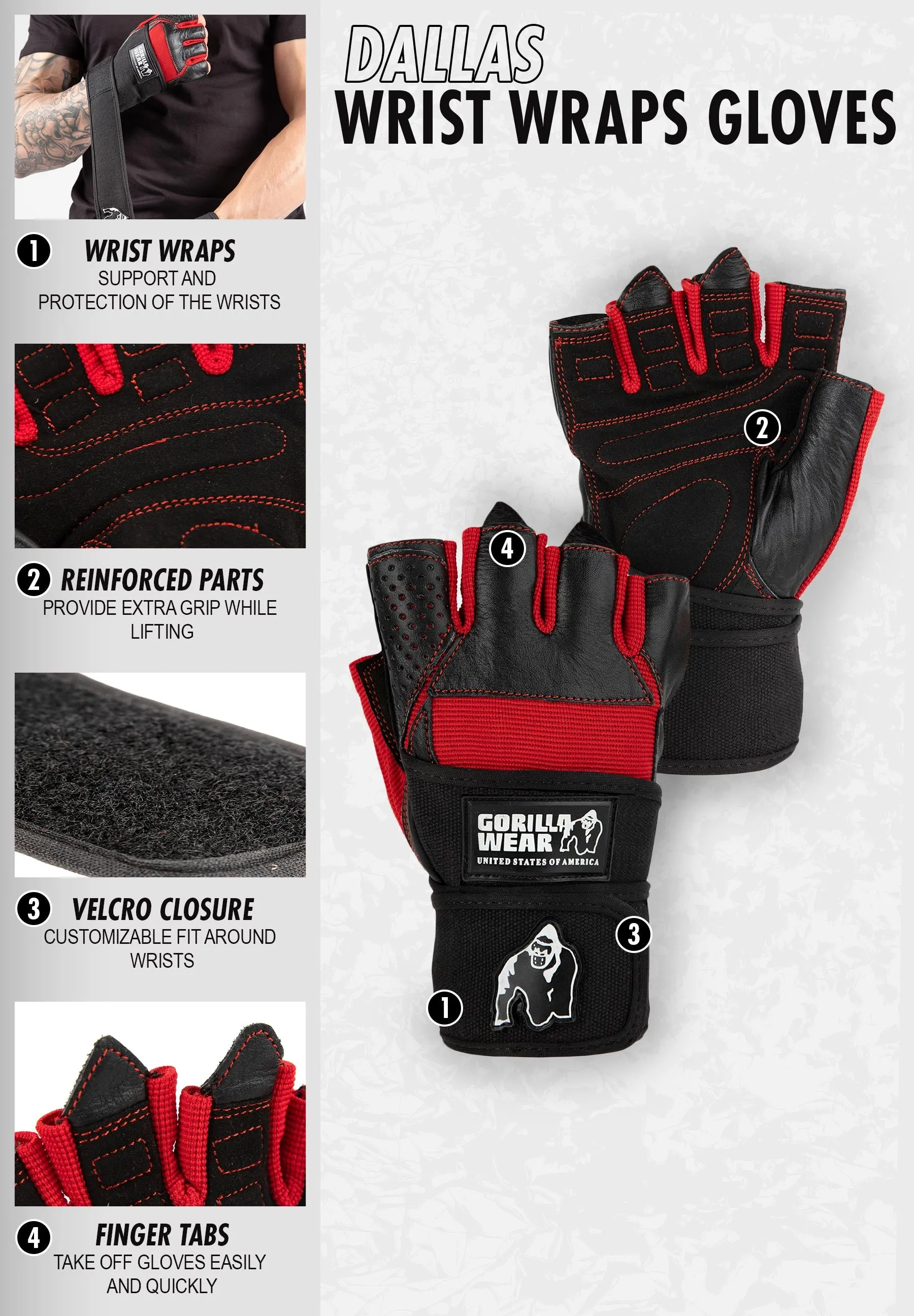 Dallas Wrist Wrap Gloves - Black