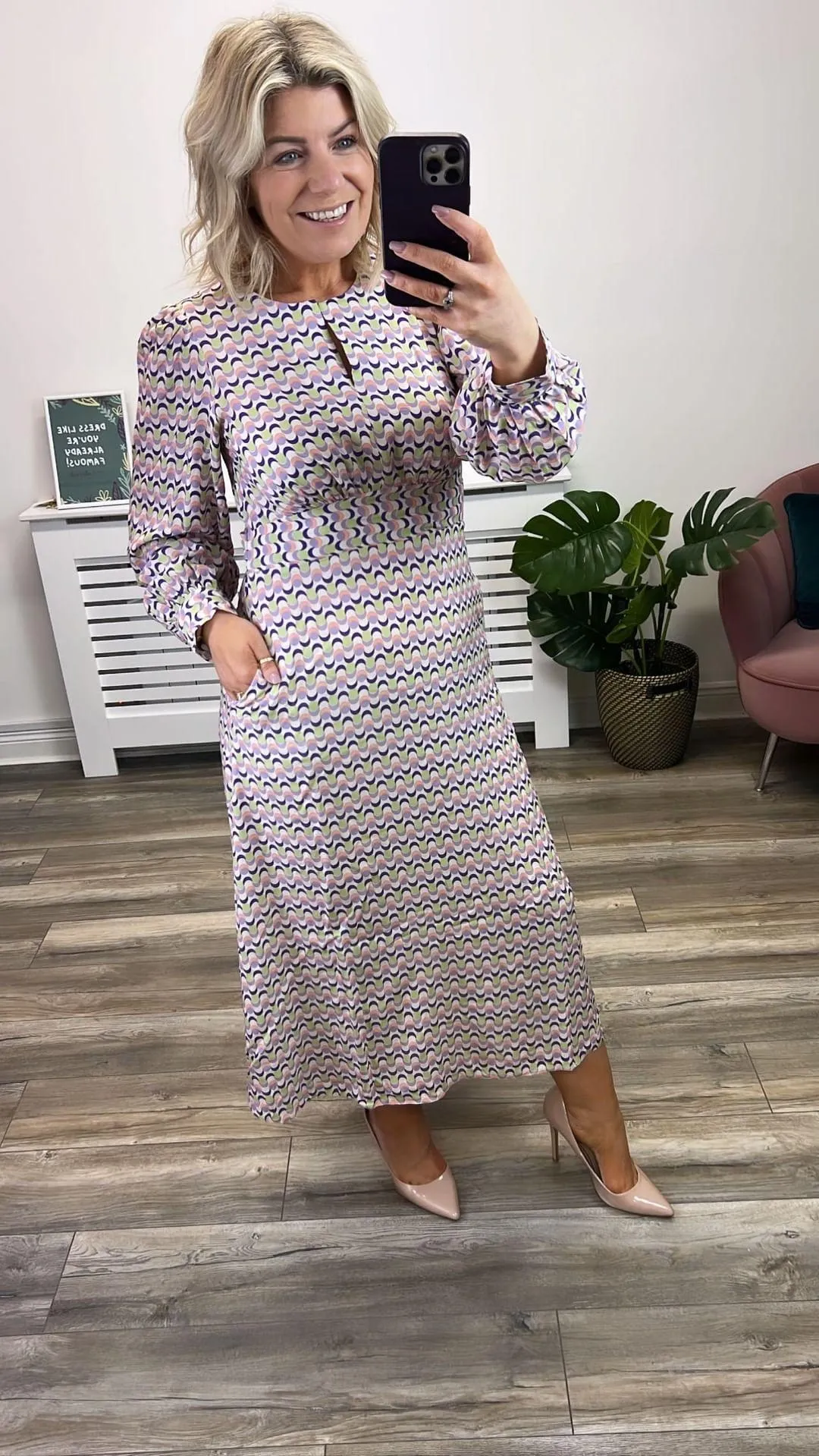 Dana Gathered Waist Midi Dress (Lilac)