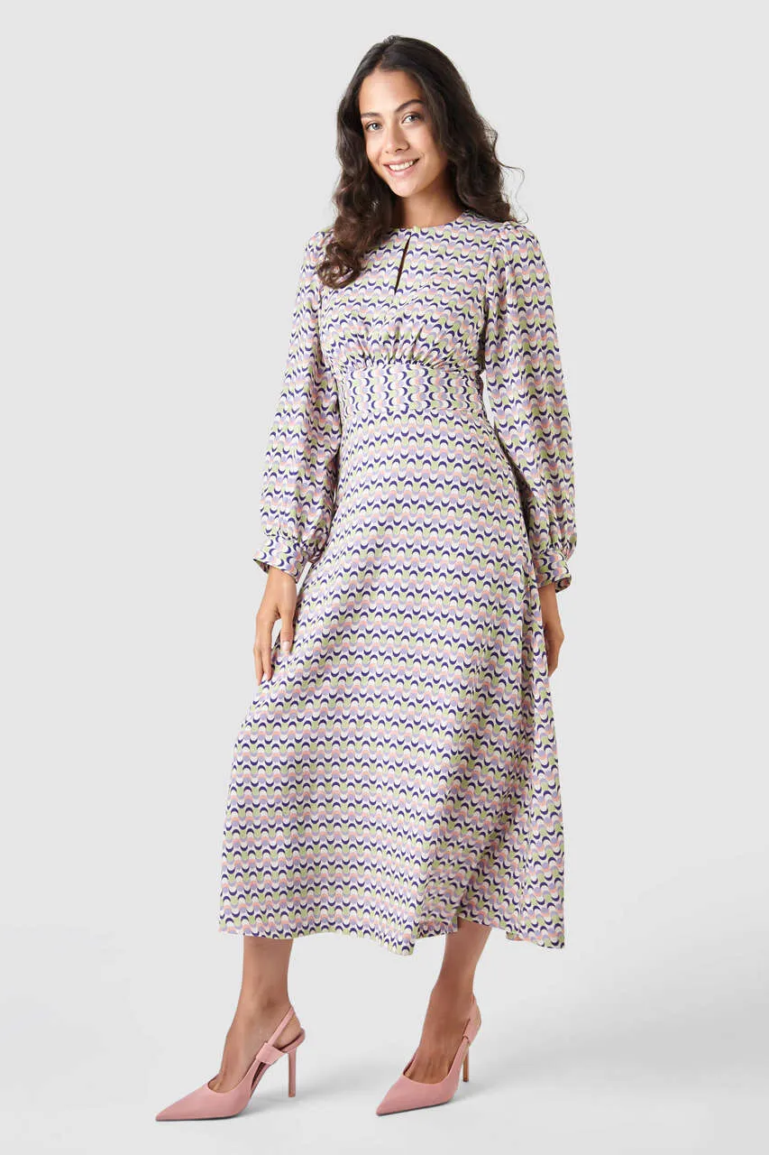 Dana Gathered Waist Midi Dress (Lilac)