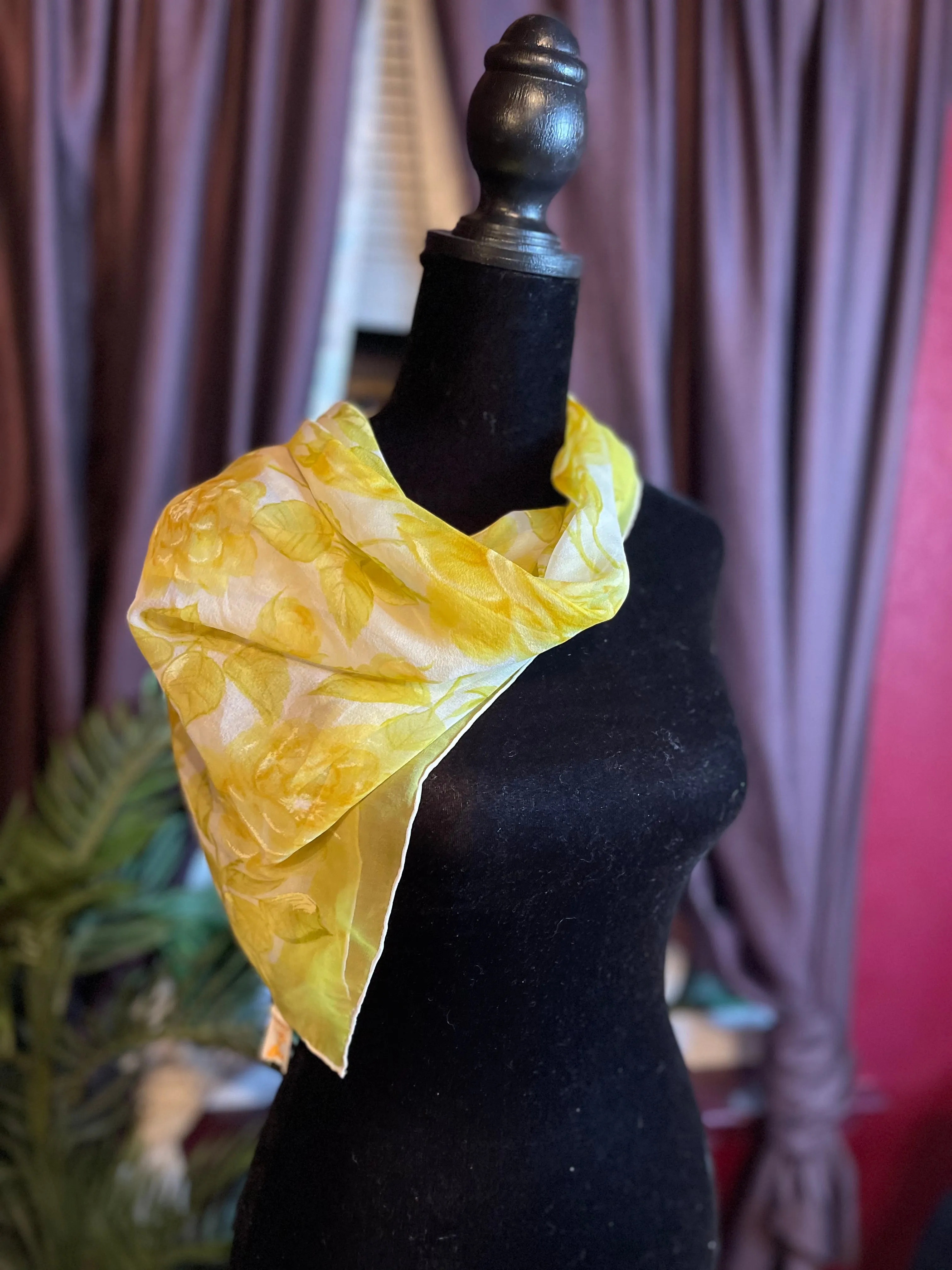 Designer, Vintage Glentey silk, chiffon Yellow Scarf