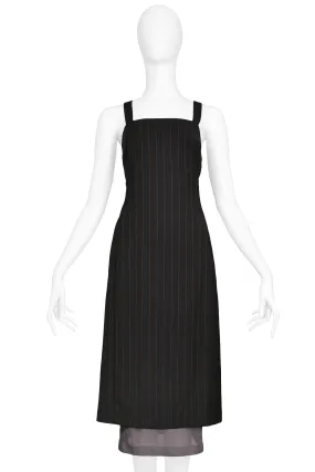 DOLCE GABBANA BLACK RED PINSTRIPE DRESS