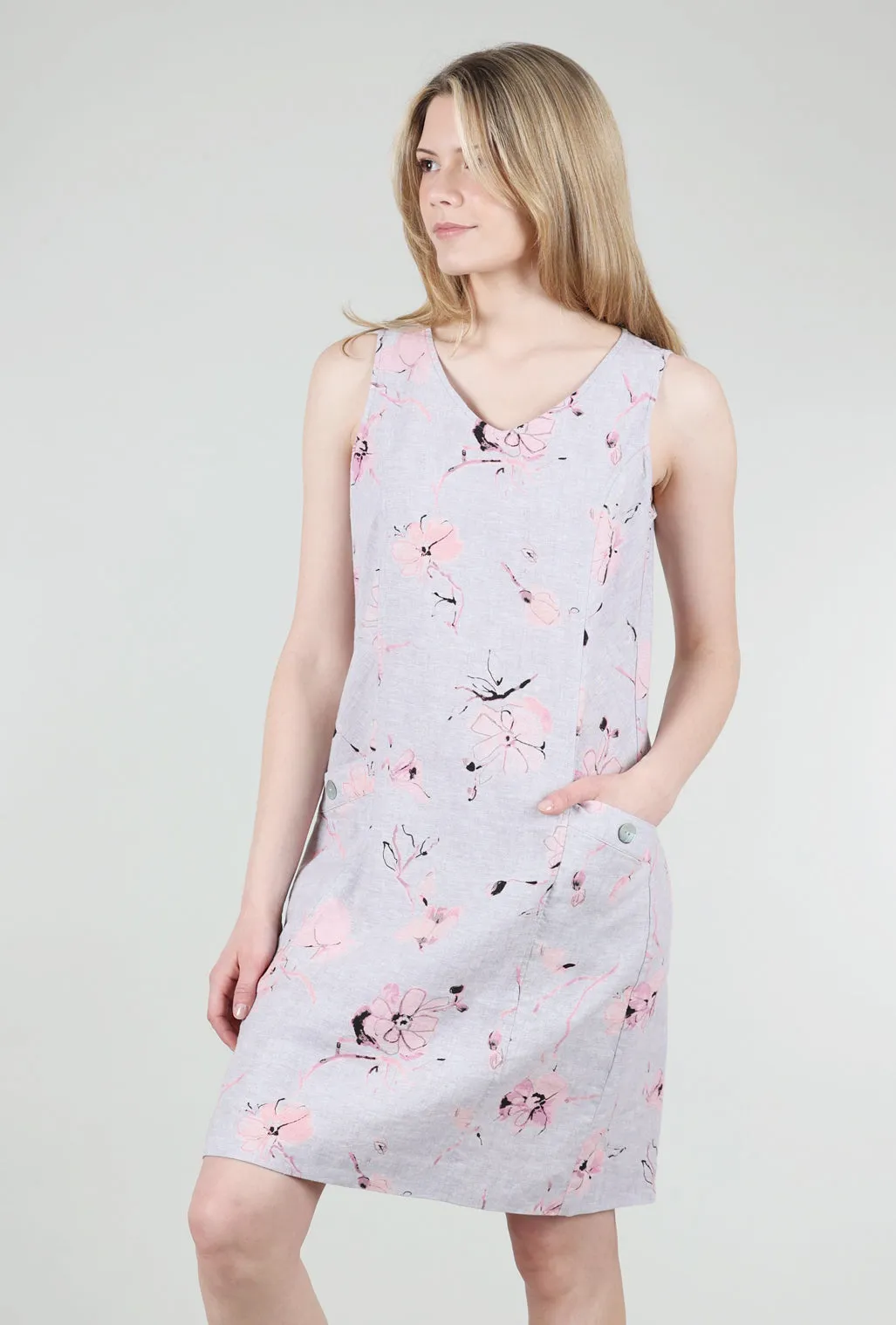 Easy Linen Parisian Floral  Dress, Taupe/Melon