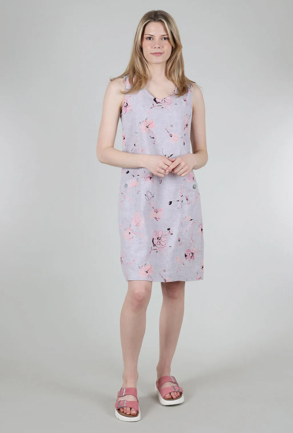 Easy Linen Parisian Floral  Dress, Taupe/Melon