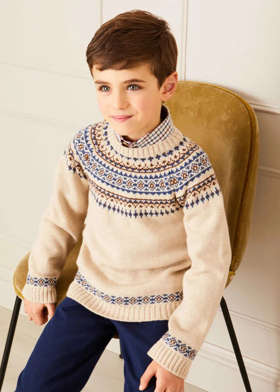 Fair Isle Merino Wool Jumper In Beige (4-10yrs)