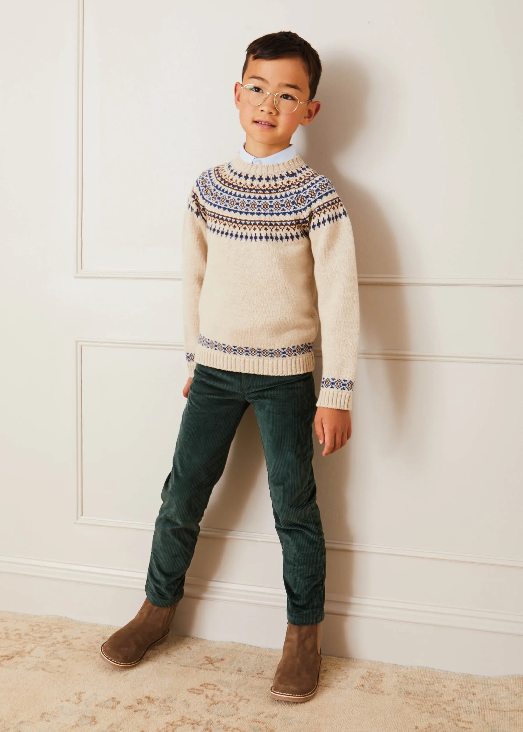 Fair Isle Merino Wool Jumper In Beige (4-10yrs)