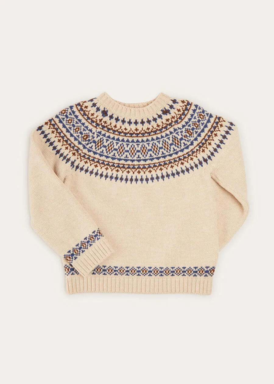 Fair Isle Merino Wool Jumper In Beige (4-10yrs)