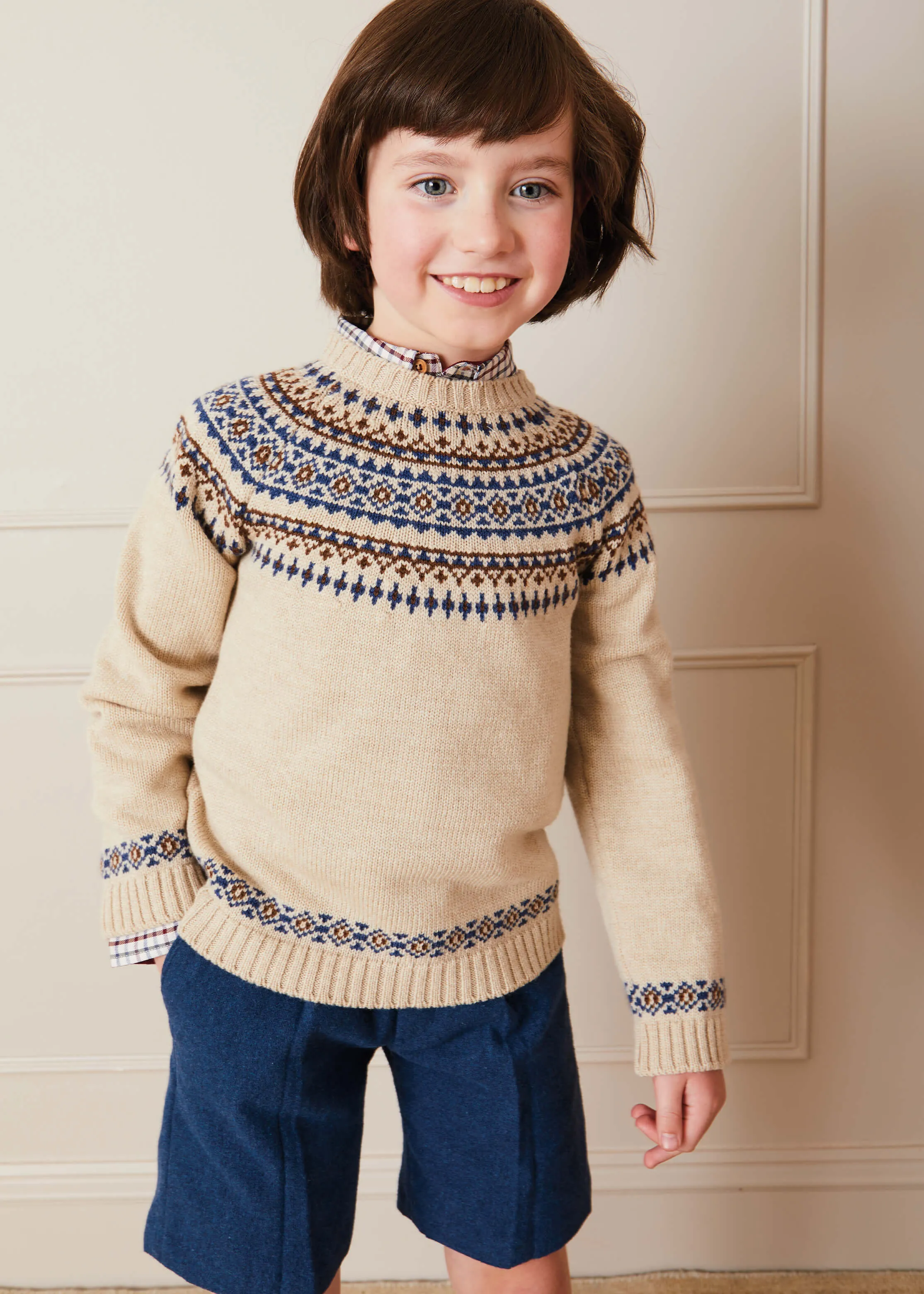 Fair Isle Merino Wool Jumper In Beige (4-10yrs)