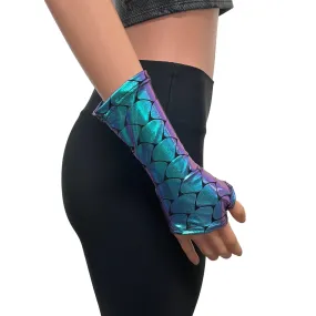 Fingerless Gloves in Mermaid Holographic Spandex