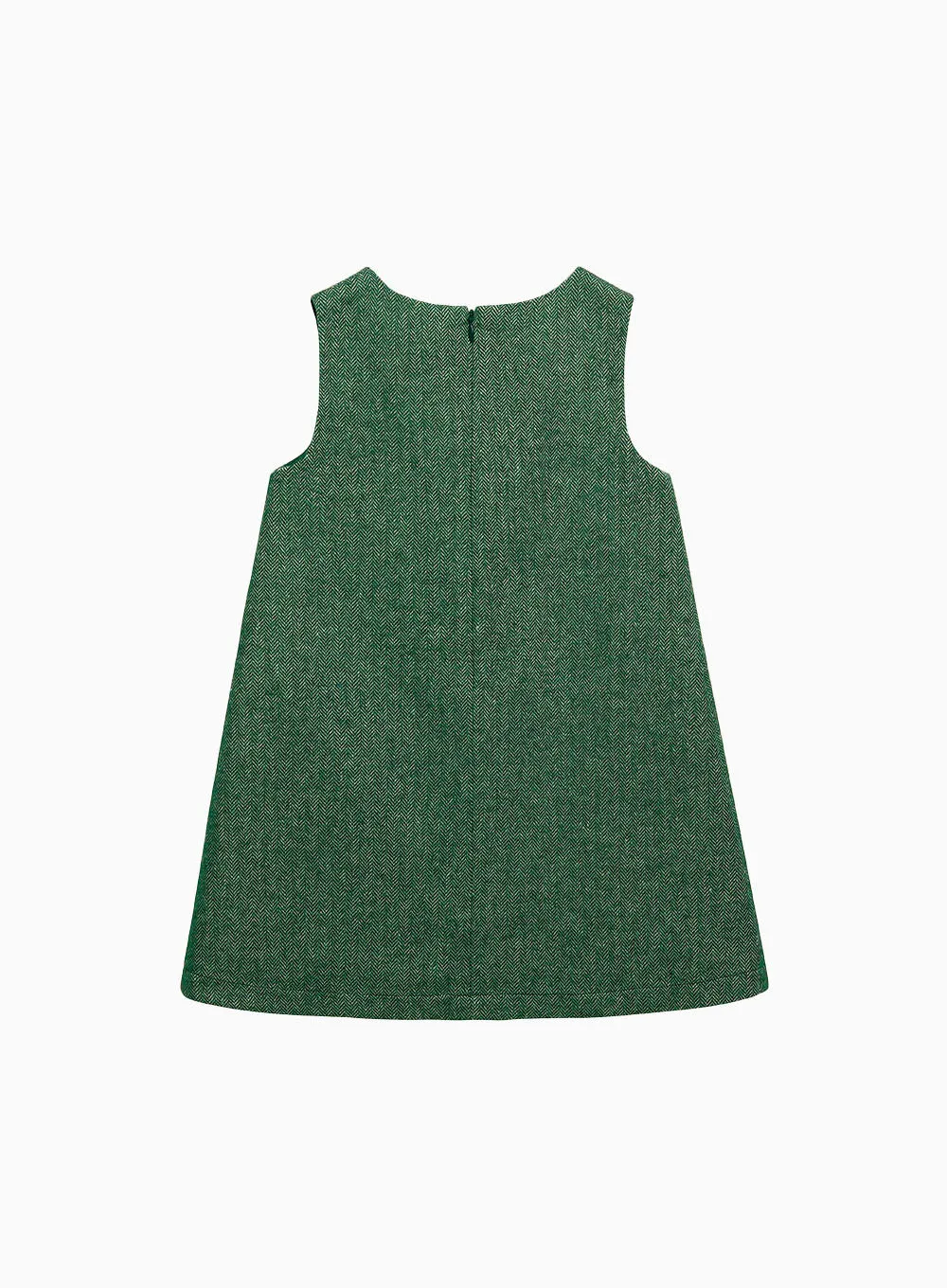 Georgina Bow Dress in Green Herringbone