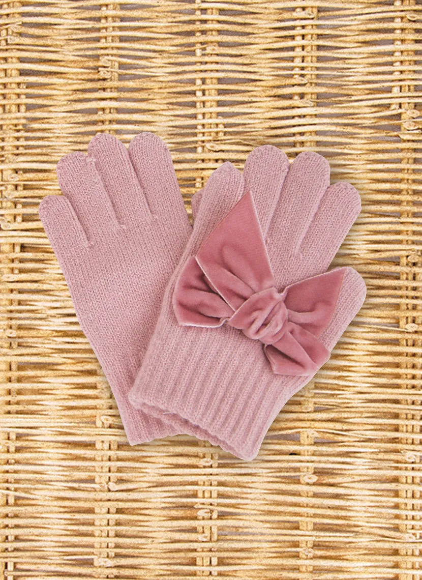 GLOVES WITH VELVET BOW