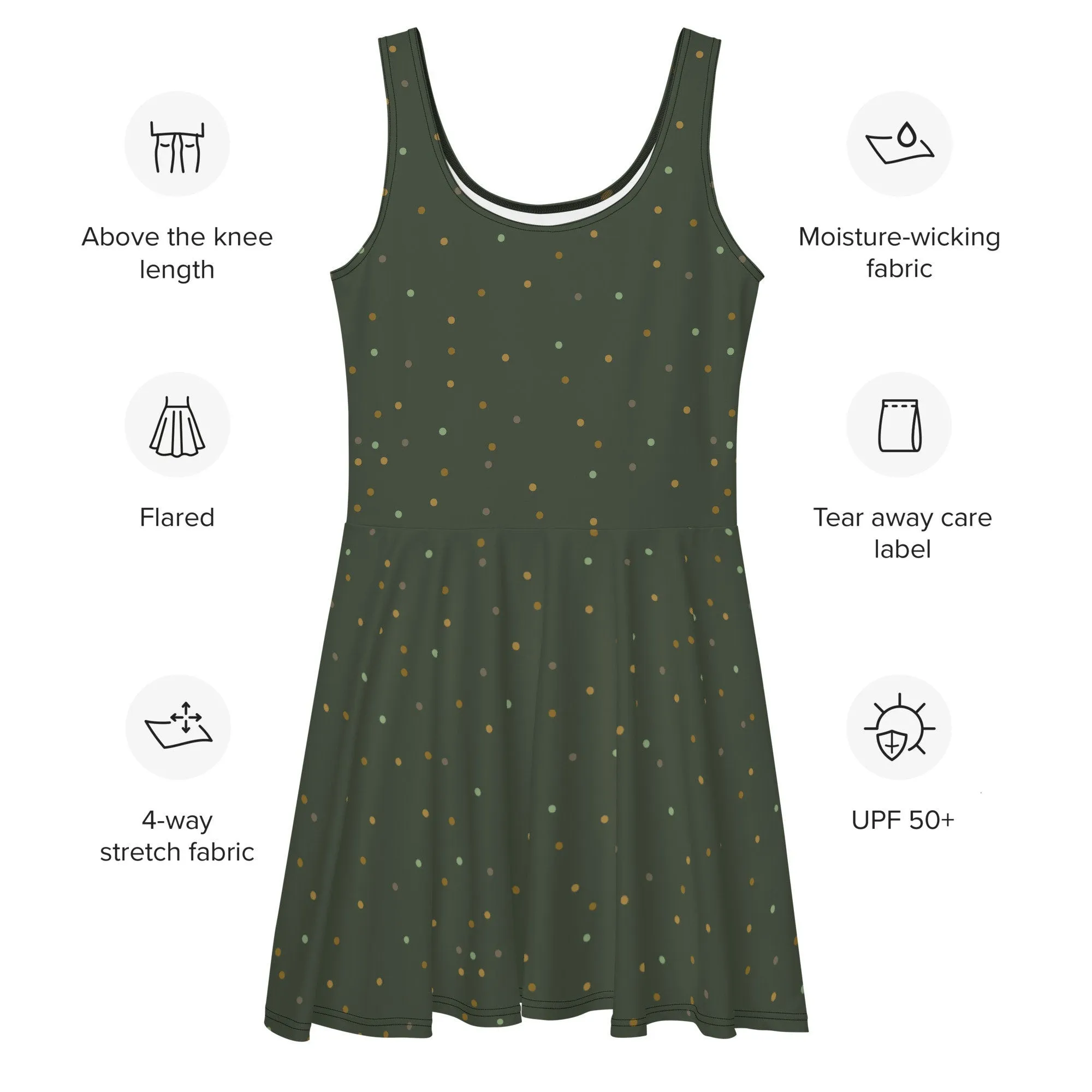 Green and Gold Polka Dot Tank Top Skater Circle Dress