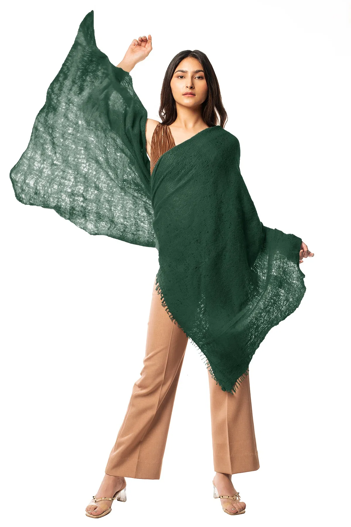 Hand Knitted Cashmere in Majestic Evergreen | Scarf, Shawl Wrap