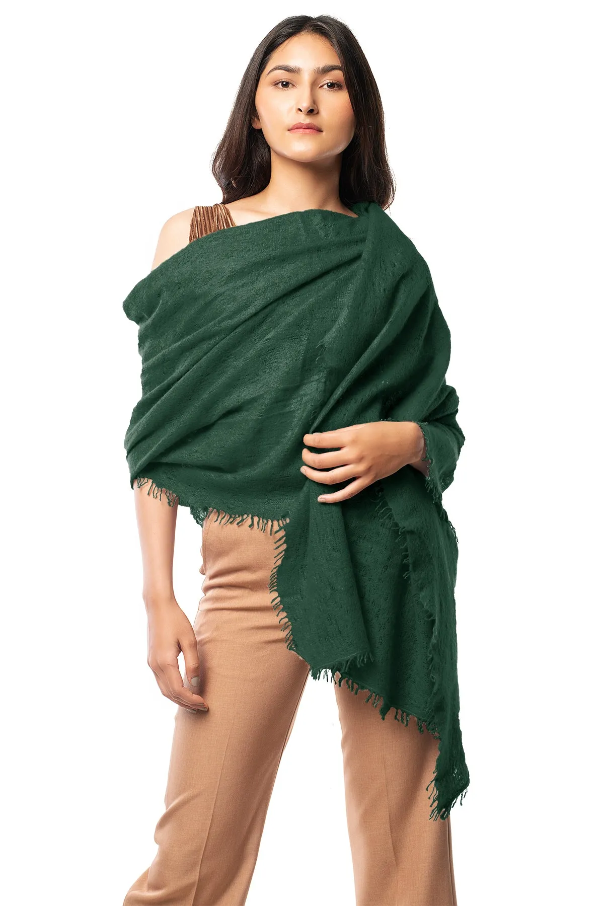 Hand Knitted Cashmere in Majestic Evergreen | Scarf, Shawl Wrap