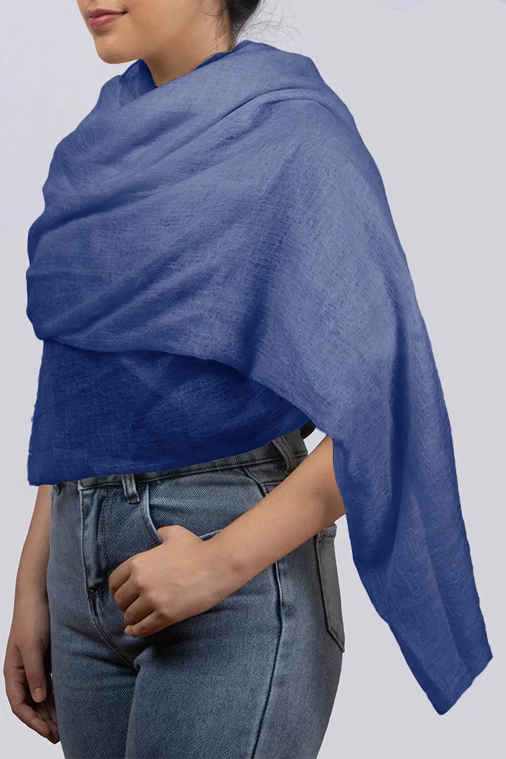 Handwoven Pure Cashmere Scarf Shawl in Blue Sapphire