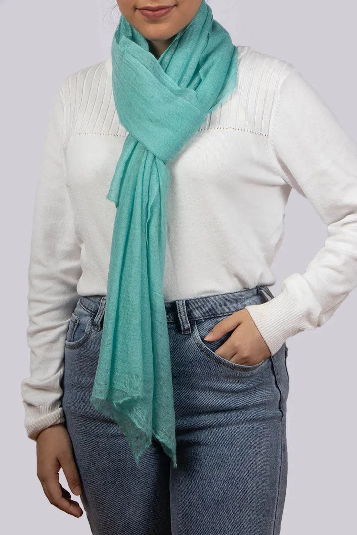 Handwoven Pure Cashmere Scarf Shawl in Celeste Blue