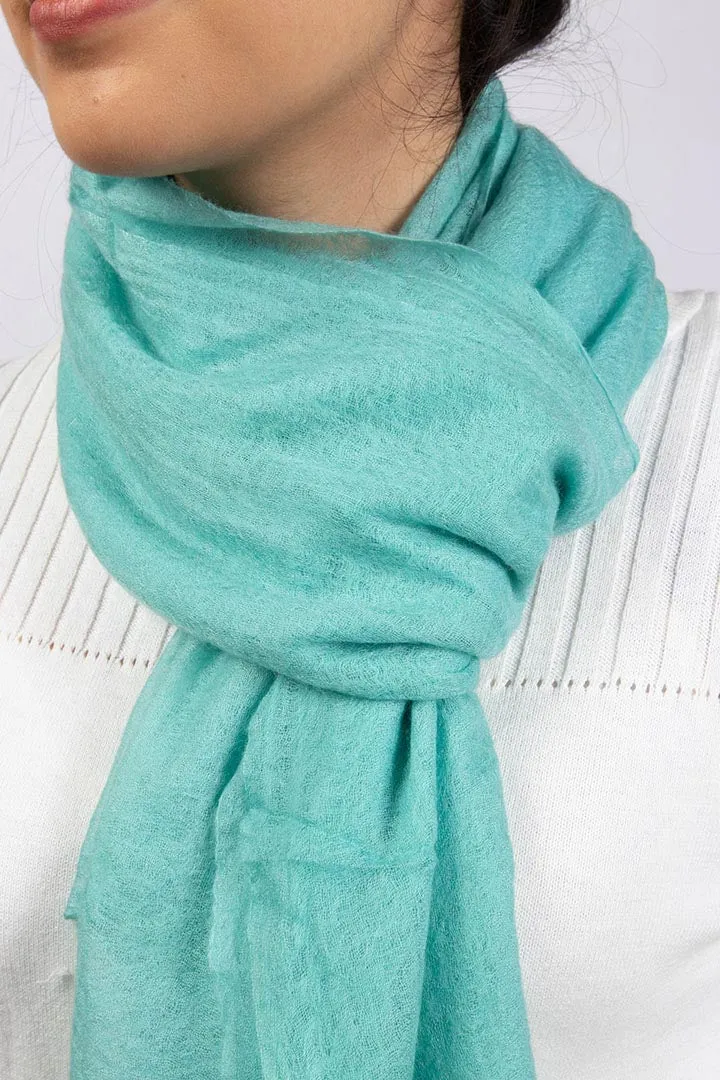 Handwoven Pure Cashmere Scarf Shawl in Celeste Blue