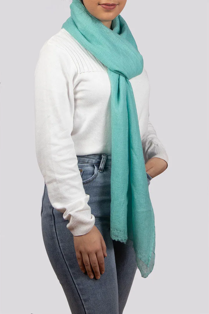 Handwoven Pure Cashmere Scarf Shawl in Celeste Blue