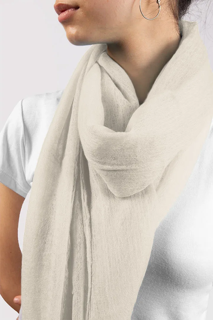 Handwoven Pure Cashmere Scarf Shawl in Off-White