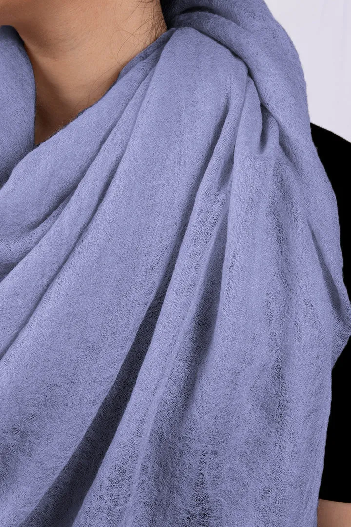 Handwoven Pure Cashmere Scarf Shawl in Purplish Blue