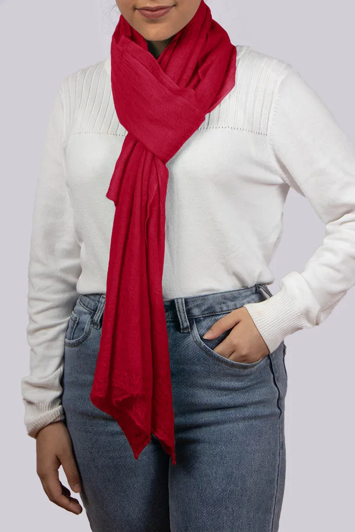 Handwoven Pure Cashmere Scarf Shawl in Red Fire