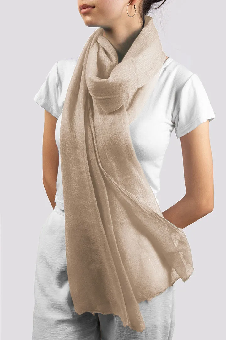 Handwoven Sesame Ivory Cashmere Scarf Shawl Wrap