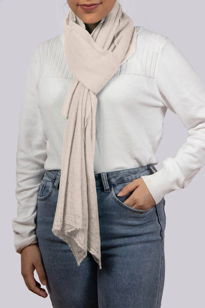 Handwoven White Cotton Candy Cashmere Scarf Shawl Wrap