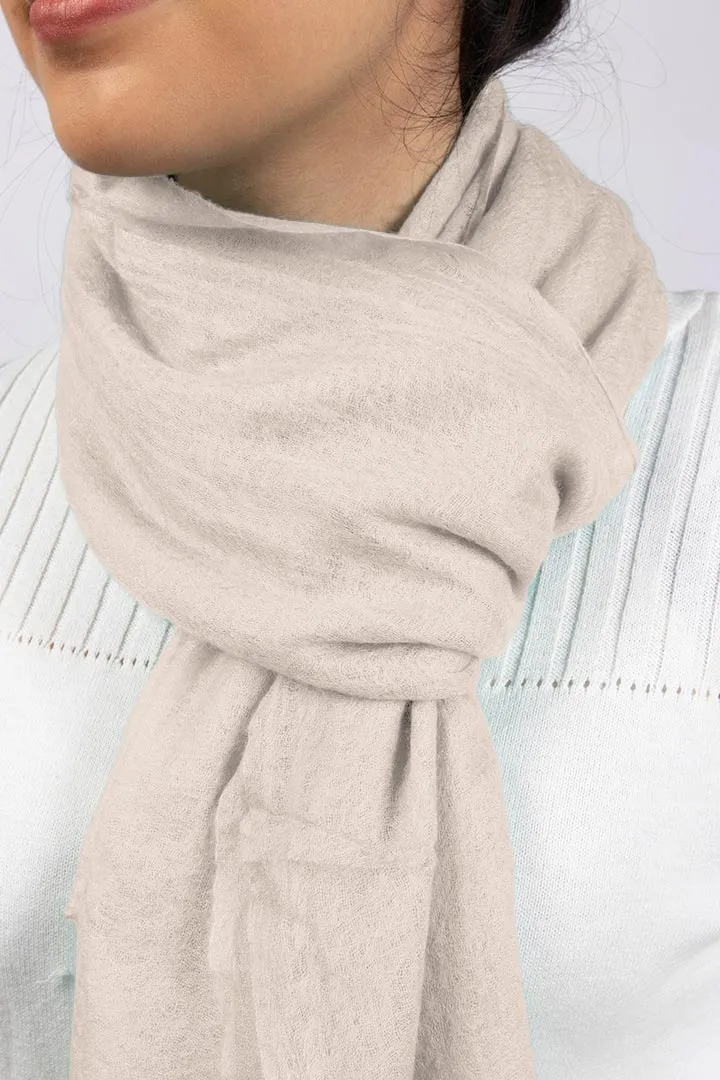 Handwoven White Cotton Candy Cashmere Scarf Shawl Wrap