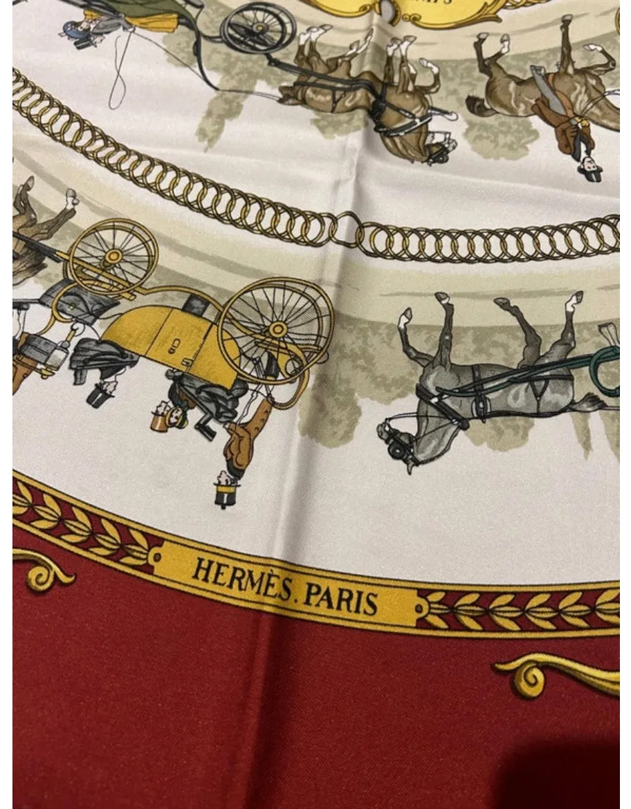 Hermes La Promenade de Longchamps Scarf in red c.1960s