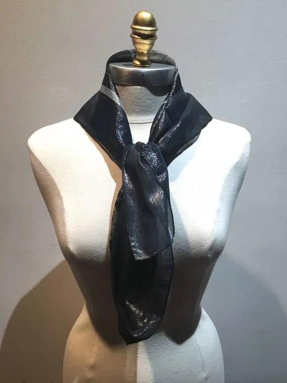 Hermes Navy Blue Silk Shimmering Sheer Lurex Small Scarf Handkercheif