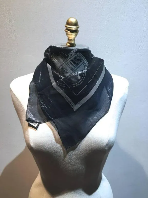 Hermes Navy Blue Silk Shimmering Sheer Lurex Small Scarf Handkercheif