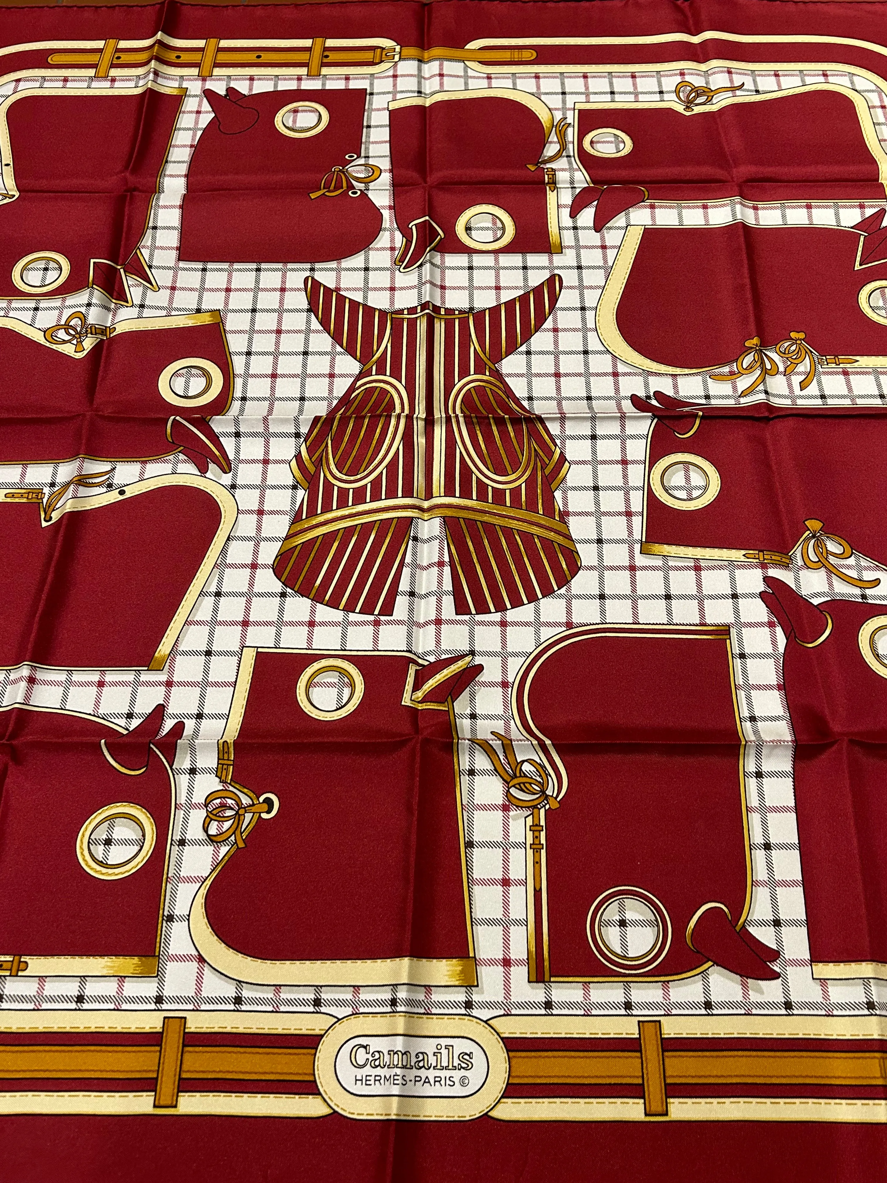 Hermes Vintage Camails Silk Scarf in Maroon c1974