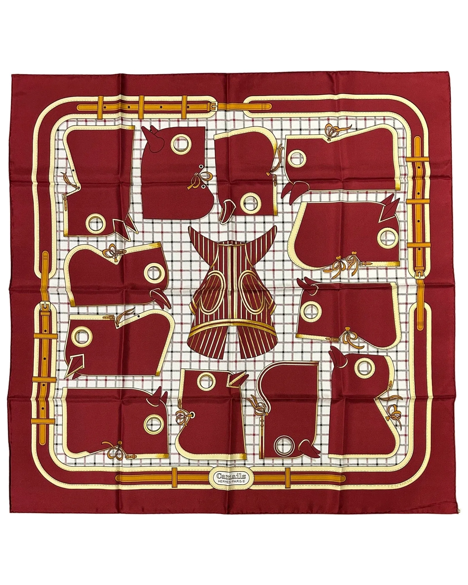 Hermes Vintage Camails Silk Scarf in Maroon c1974