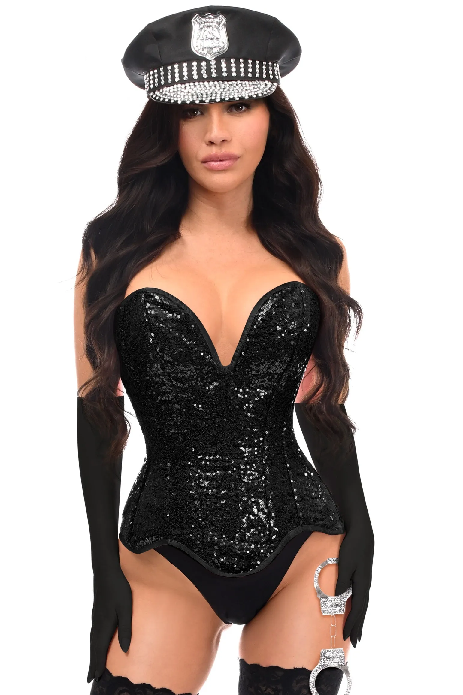 High End 4 PC Black Sequin Law Enforcement Costume