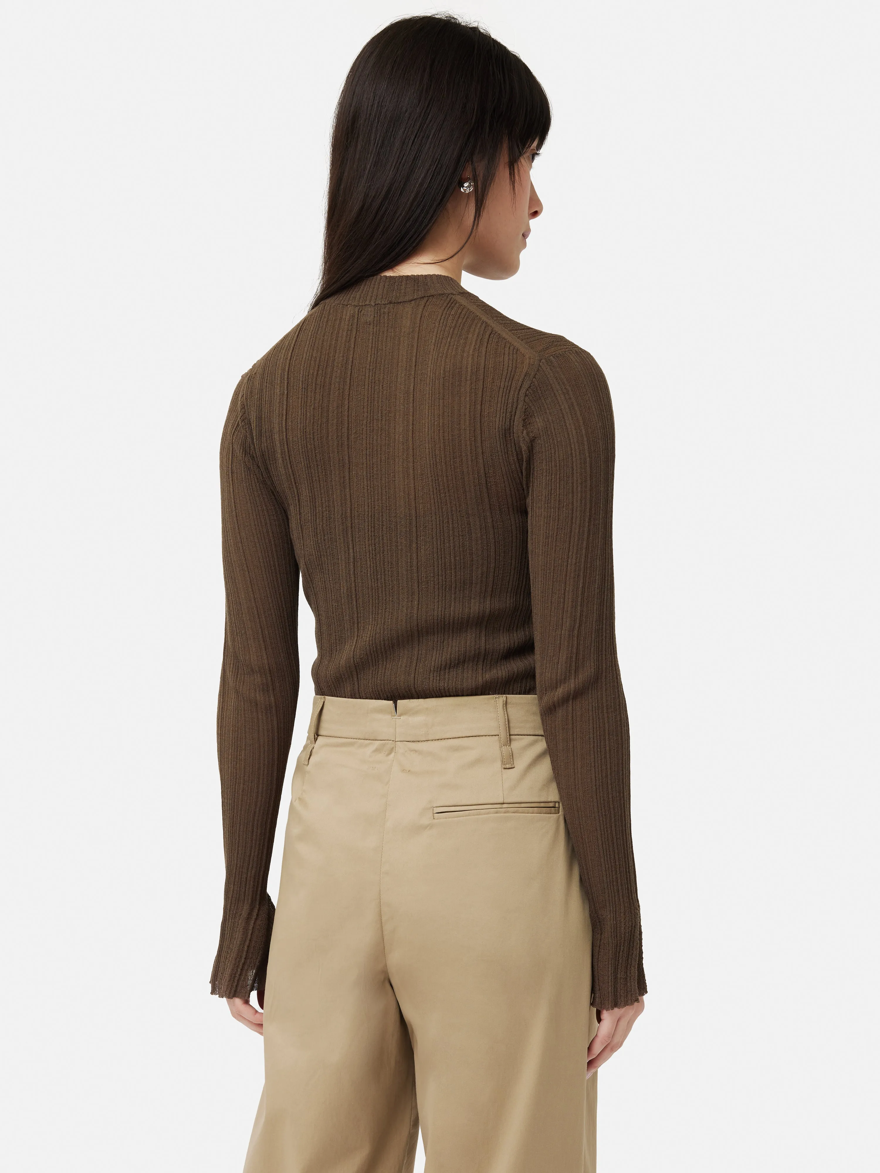 Irregular Plisse Crew Top | Brown