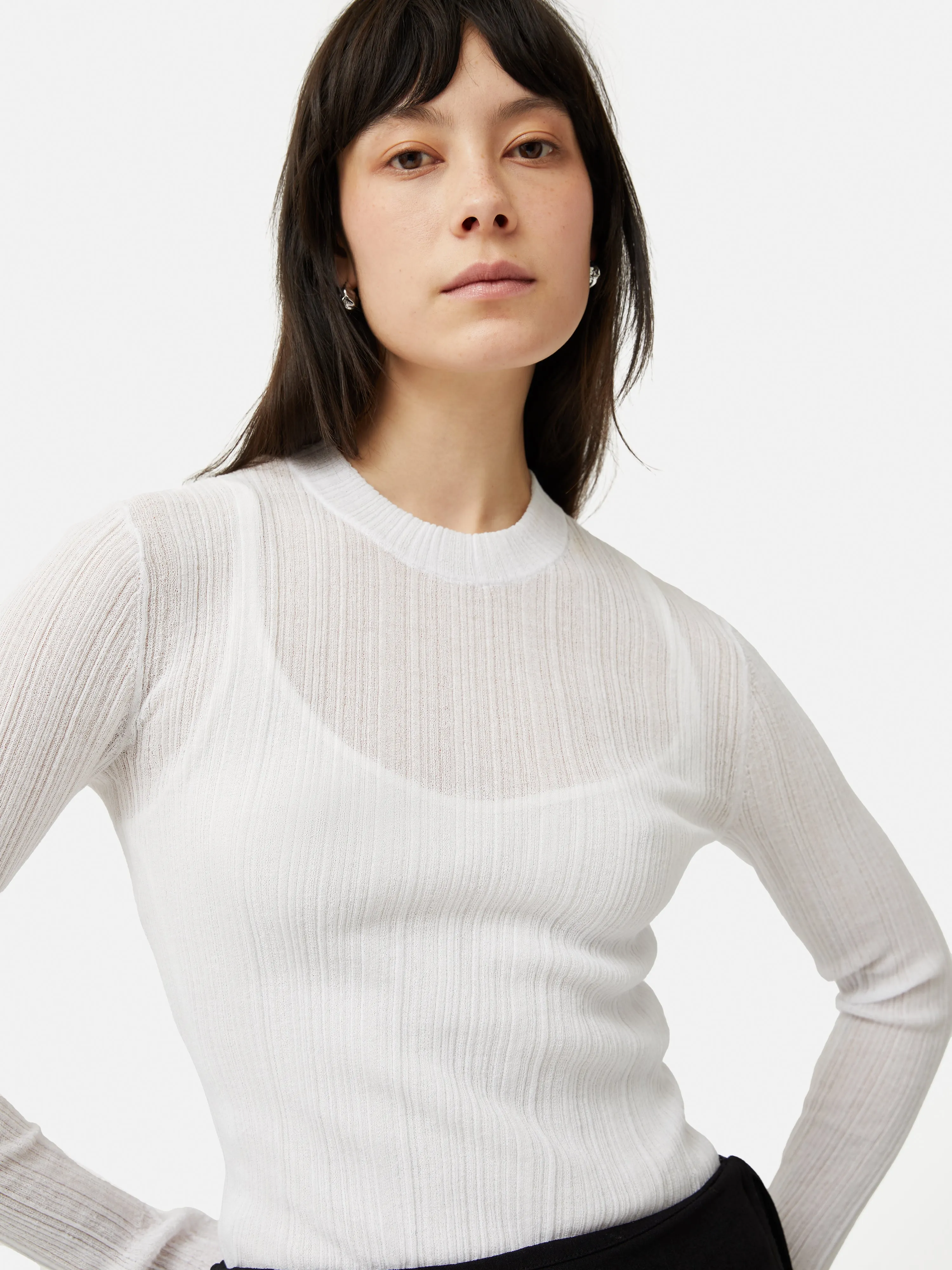 Irregular Plisse Crew Top | White