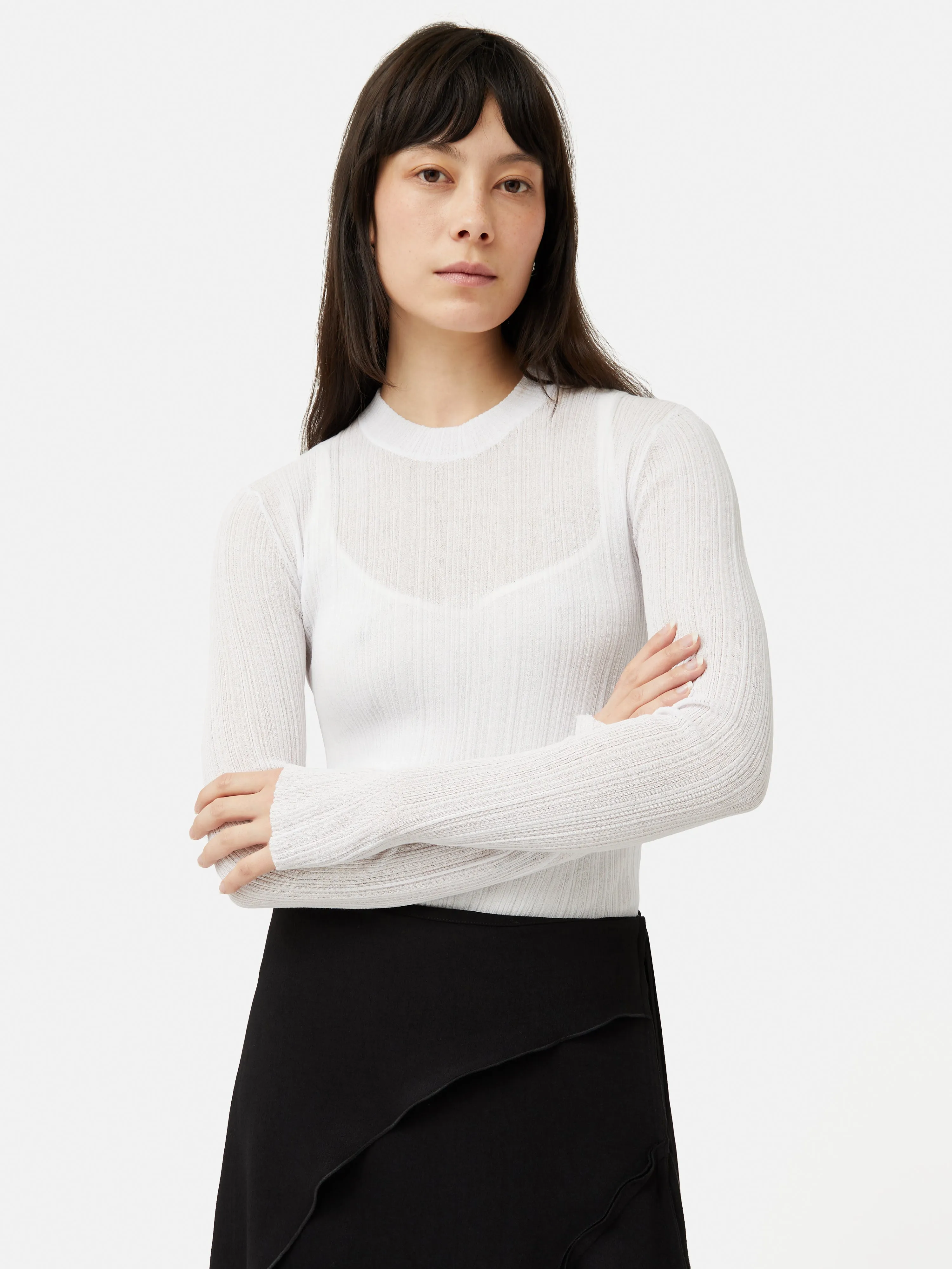 Irregular Plisse Crew Top | White