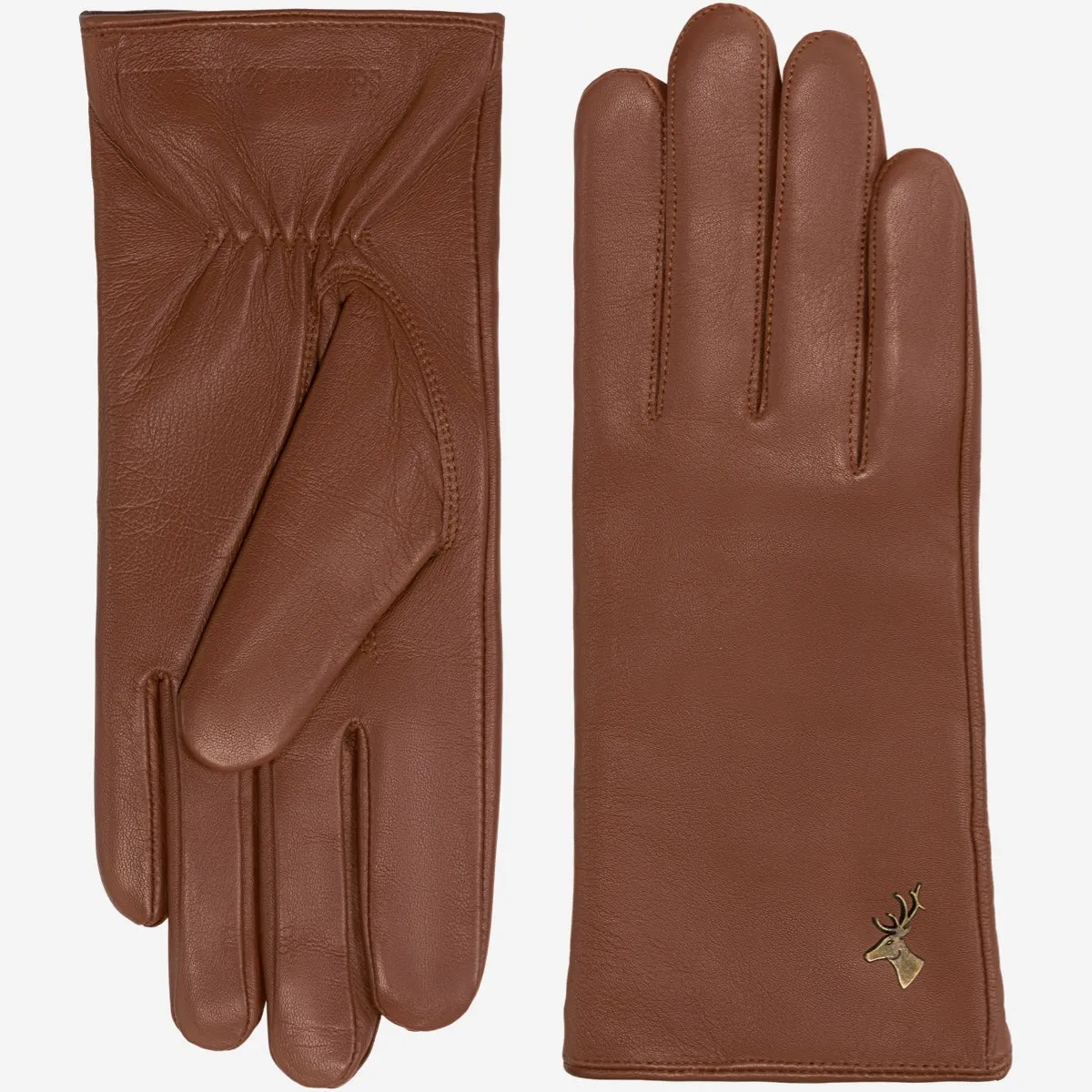 Ivy (cognac) - sheepskin leather gloves with wool/cashmere lining & touchscreen feature