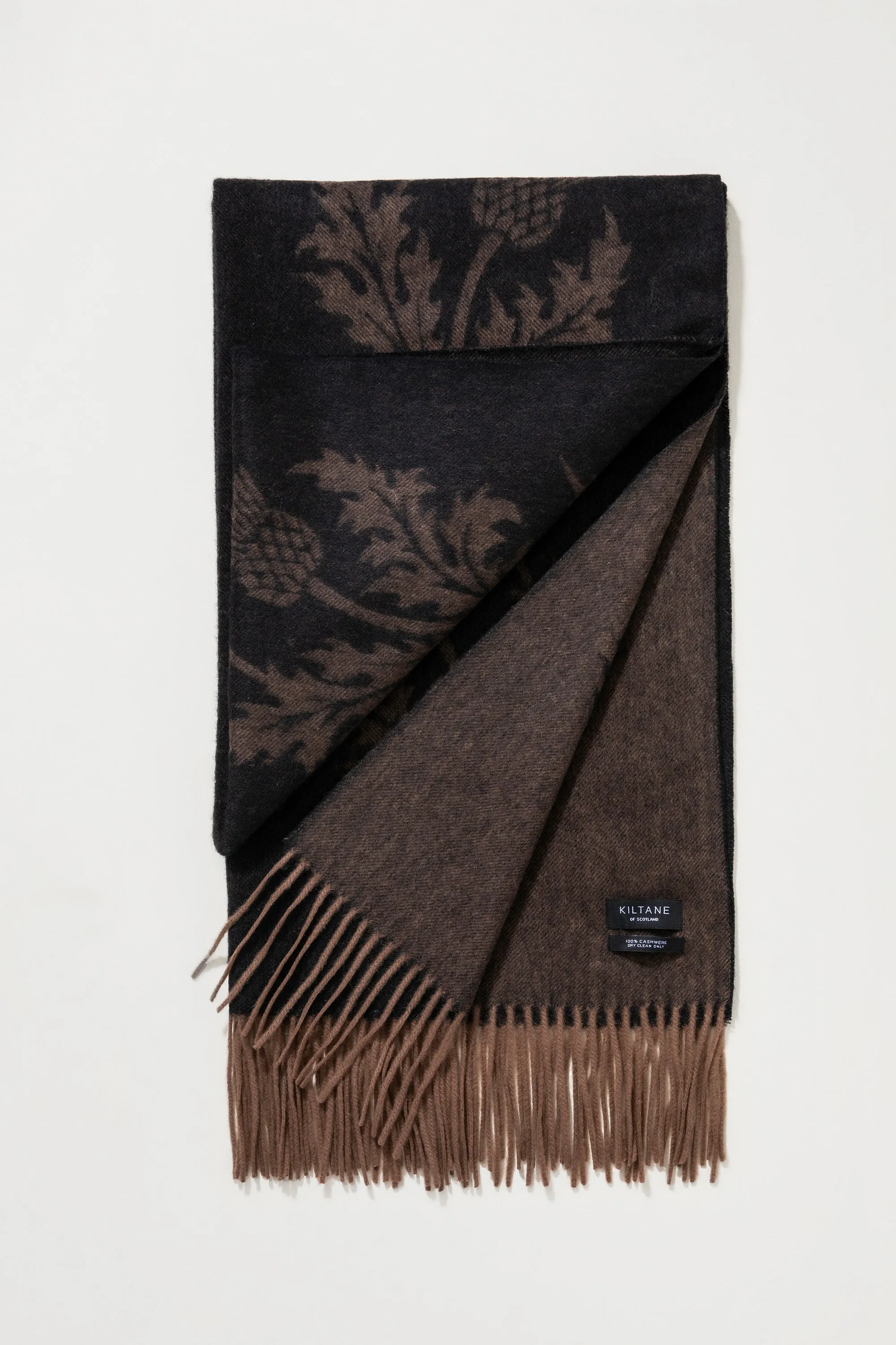 Jacquard Cashmere Stole - Chocolate & Black