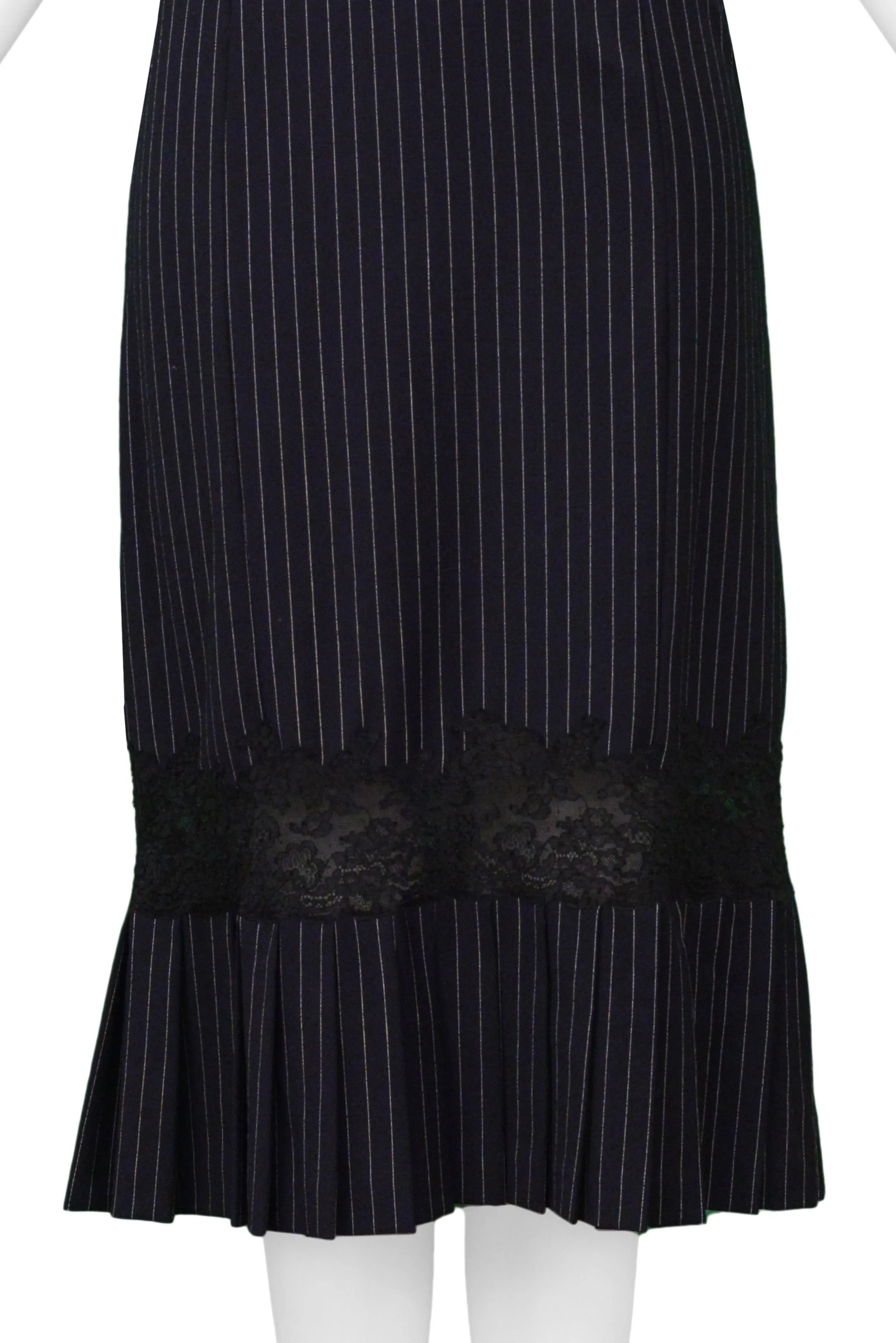 JOHN GALLIANO NAVY PINSTRIPE DRESS WITH LACE INSET