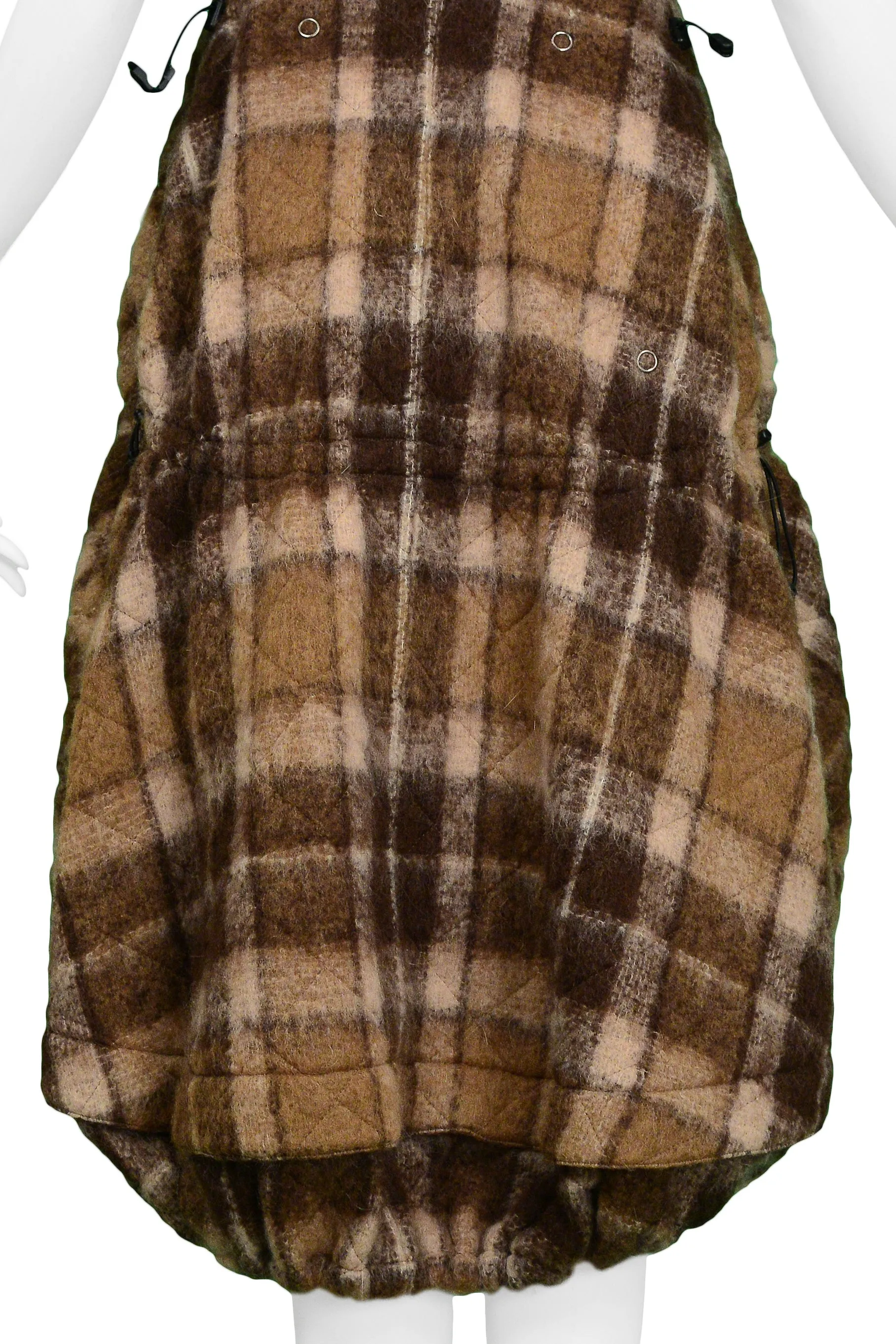 JUNYA WATANABE BROWN PLAID WOOL DRAWSTRING DRESS 2005