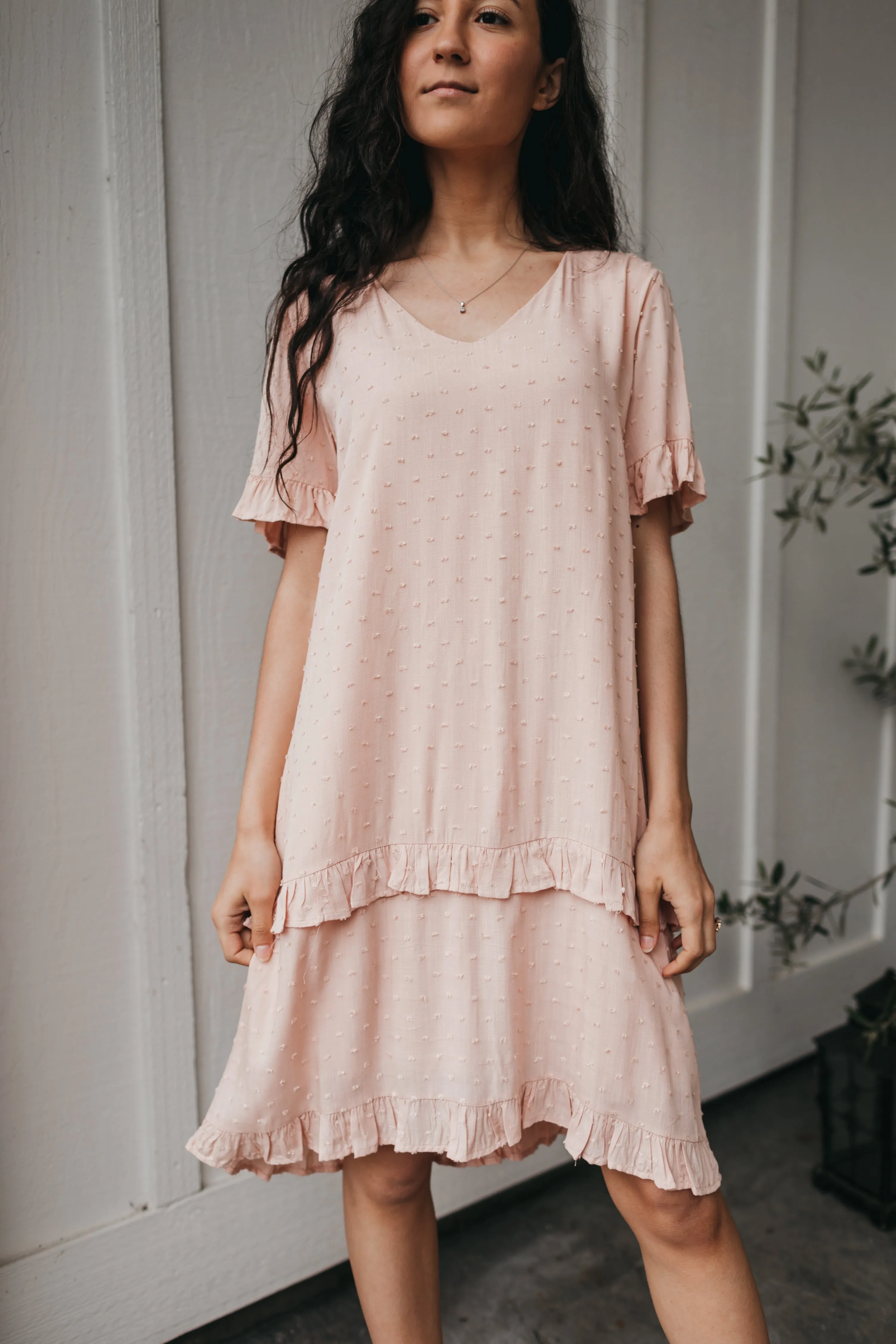 Kaylee Swiss Dot Flare Dress in Peach