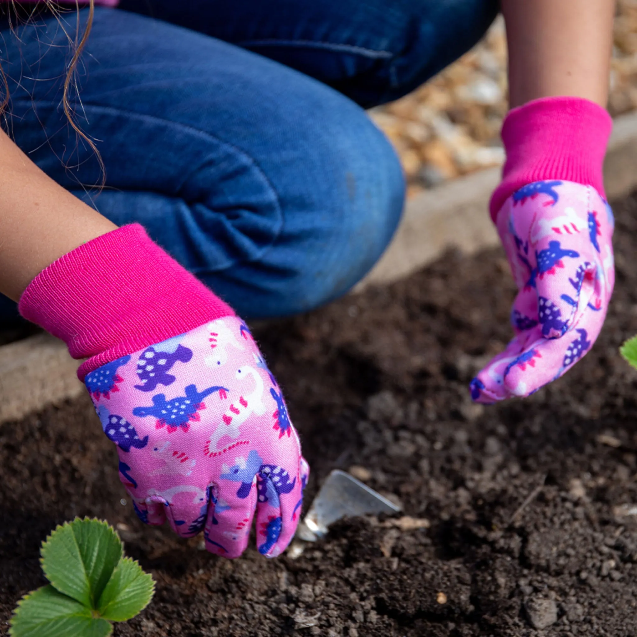 Kent & Stowe Pink Dinosaur Kids Gardening Gloves