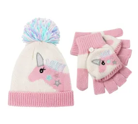 Kids Knit Unicorn Beanie & Gloves Set