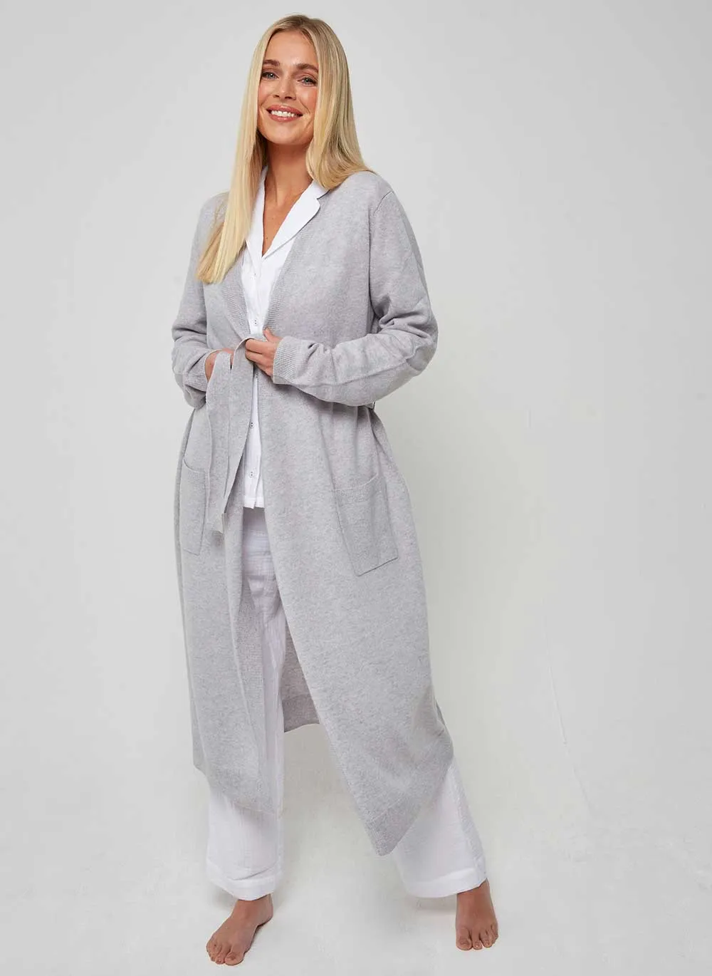 Ladies Cashmere Dressing Gown - Glass Grey